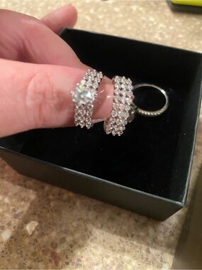 Silver Crystal Bridal Ring Set in Silver-Tone